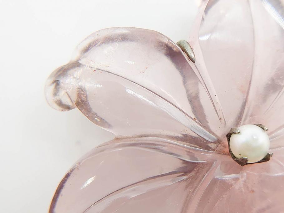 アンティーク　金蒔絵　螺鈿　紅水晶(ローズクォーツ)　テイストの違う花のデザインが楽しめる簪2本セット(花、フラワー、かんざし、和装小物、髪飾り、アクセサリー)(R-079002)