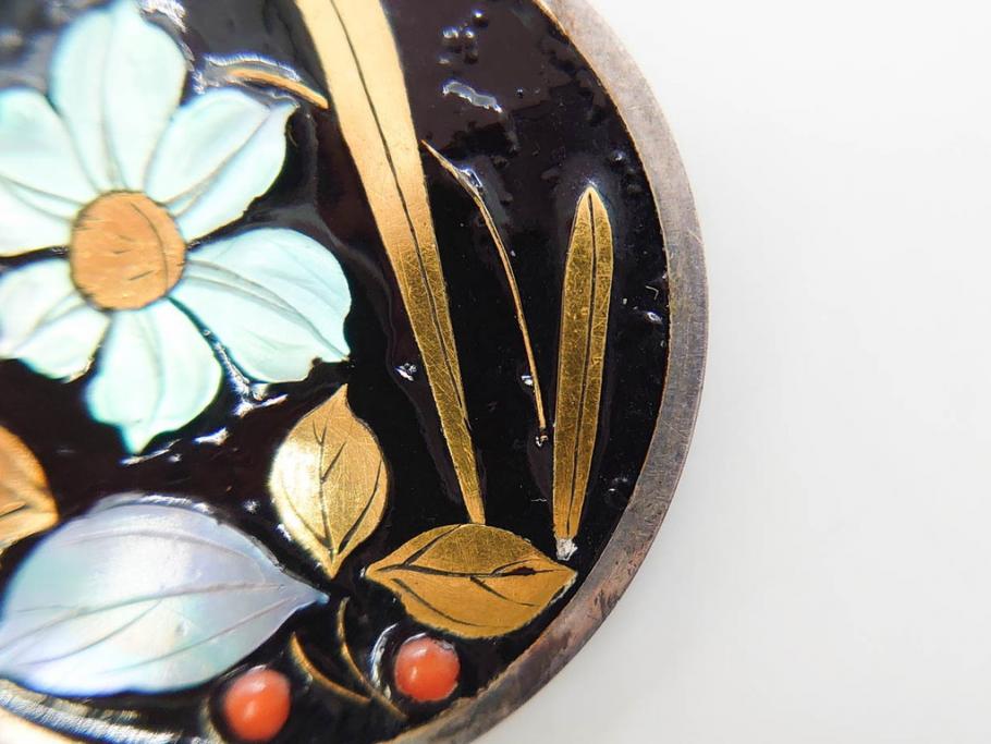 アンティーク　金蒔絵　螺鈿　紅水晶(ローズクォーツ)　テイストの違う花のデザインが楽しめる簪2本セット(花、フラワー、かんざし、和装小物、髪飾り、アクセサリー)(R-079002)