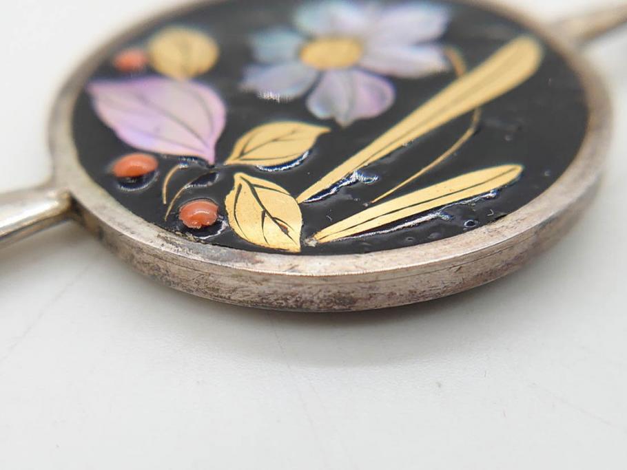 アンティーク　金蒔絵　螺鈿　紅水晶(ローズクォーツ)　テイストの違う花のデザインが楽しめる簪2本セット(花、フラワー、かんざし、和装小物、髪飾り、アクセサリー)(R-079002)