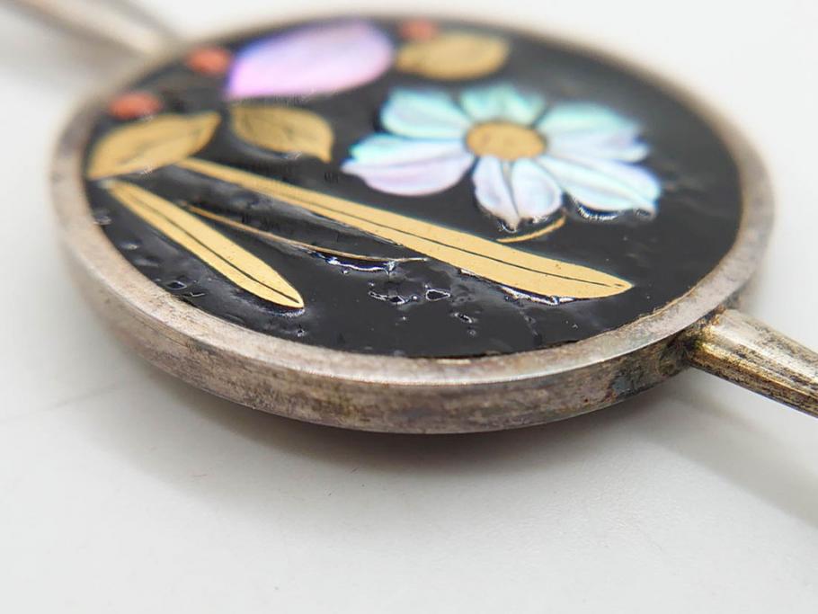 アンティーク　金蒔絵　螺鈿　紅水晶(ローズクォーツ)　テイストの違う花のデザインが楽しめる簪2本セット(花、フラワー、かんざし、和装小物、髪飾り、アクセサリー)(R-079002)