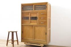 中古　美品　松本民芸家具　どこかレトロな雰囲気も感じる90型茶タンス(サイドボード、戸棚、収納棚)(定価約44万円)(R-068190)