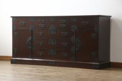 中古　美品　筑後民芸　天板リメイク　上質な和の雰囲気を高めるサイドボード(戸棚、収納箪笥、整理箪笥、サイドチェスト、引き出し、和箪笥)(R-073047)