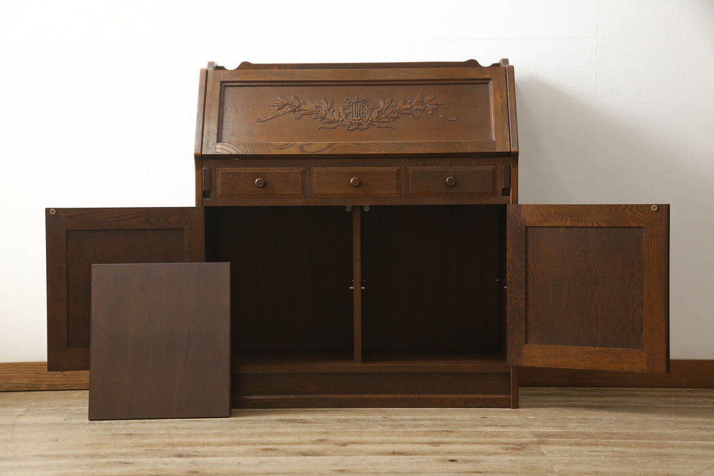 中古　三越　Brugge(ブルージュ)　カントリーテイストのお部屋づくりにオススメのライティングビューロー(簿記机、ワークデスク、在宅ワーク用、在宅用)(R-059456)