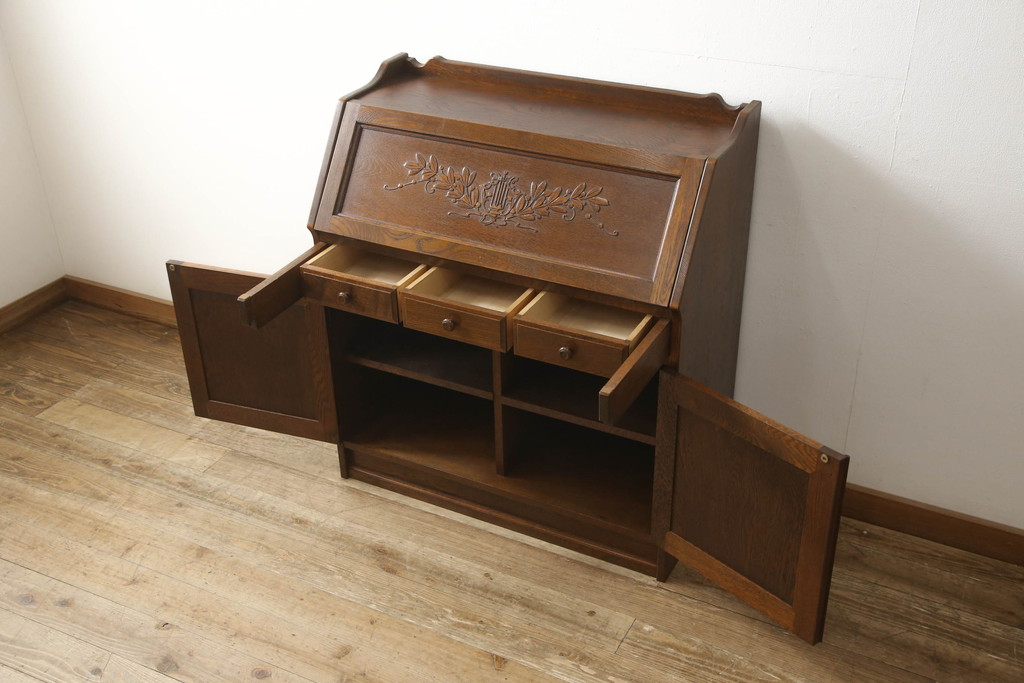 中古　三越　Brugge(ブルージュ)　カントリーテイストのお部屋づくりにオススメのライティングビューロー(簿記机、ワークデスク、在宅ワーク用、在宅用)(R-059456)