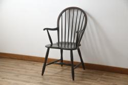 中古　松本民芸家具　美しいシルエットが目を引く#85リーチ型アームチェア2脚セット(ダイニングチェア、板座チェア、椅子、イス)(R-074058)