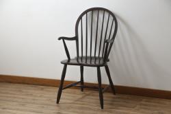 中古　松本民芸家具　美しいシルエットが目を引く#85リーチ型アームチェア(ダイニングチェア、板座チェア、椅子、イス)(R-079060)