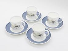 イギリス　WEDGWOOD(ウェッジウッド)　Susie Cooper(スージー・クーパー)　GLEN MIST(グレンミスト)　シックな色合いが魅力のカップ&ソーサー4客セット(花、フラワー、C&S、皿、磁器、洋食器、ボーンチャイナ、英国)(R-079004)