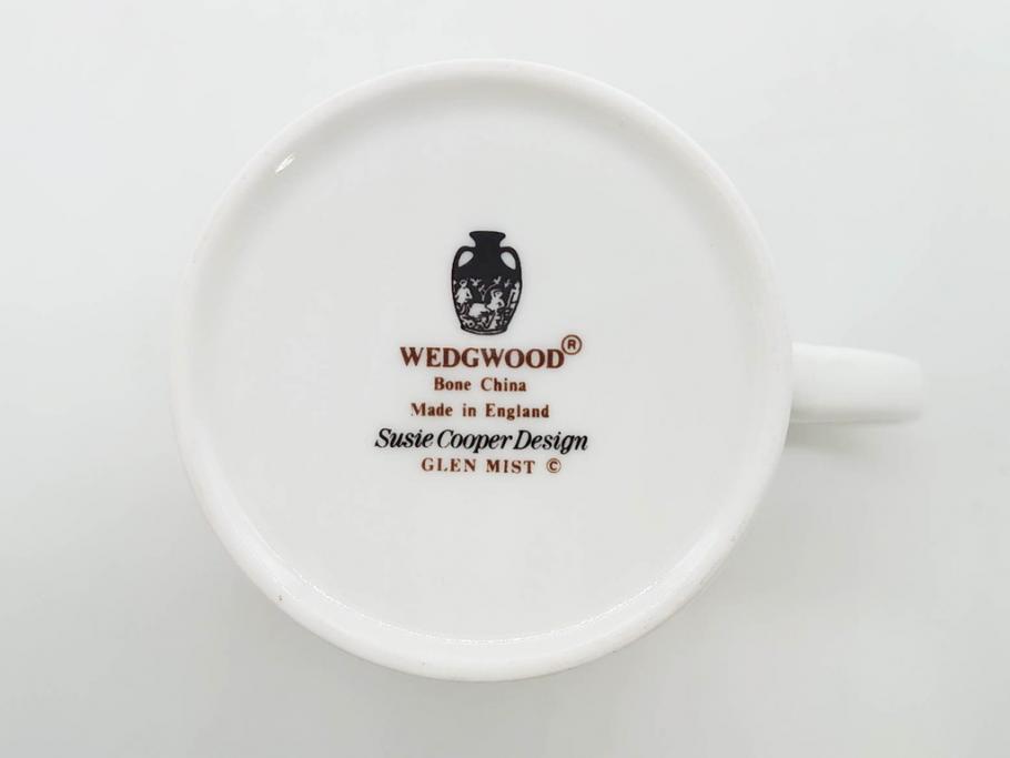 イギリス　WEDGWOOD(ウェッジウッド)　Susie Cooper(スージー・クーパー)　GLEN MIST(グレンミスト)　シックな色合いが魅力のカップ&ソーサー4客セット(花、フラワー、C&S、皿、磁器、洋食器、ボーンチャイナ、英国)(R-079004)
