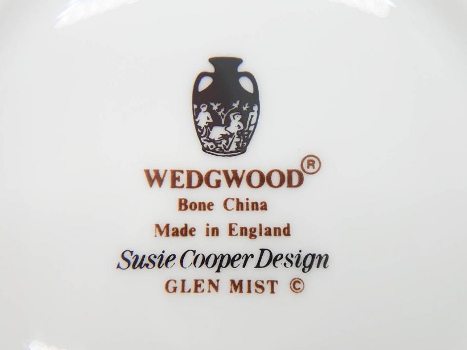 イギリス　WEDGWOOD(ウェッジウッド)　Susie Cooper(スージー・クーパー)　GLEN MIST(グレンミスト)　シックな色合いが魅力のカップ&ソーサー4客セット(花、フラワー、C&S、皿、磁器、洋食器、ボーンチャイナ、英国)(R-079004)