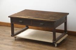 ヴィンテージ家具　イギリスビンテージ　重厚でシックなドローリーフテーブル(エクステンションテーブル、ダイニングテーブル)