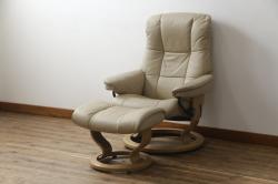 中古　EKORNES(エコーネス)　本革(レザー)　メイフェア(Mayfair)　ストレスレスチェア(S)オットマン付き(リクライニングチェア、アームチェア、椅子、フットスツール、北欧)(R-078736)