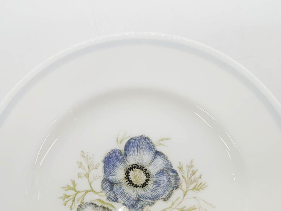 イギリス　WEDGWOOD(ウェッジウッド)　Susie Cooper(スージー・クーパー)　GLEN MIST(グレンミスト)　繊細に描写された花のデザインが印象的なプレート4枚セット(花、フラワー、中皿、磁器、洋食器、ボーンチャイナ、英国)(R-079008)