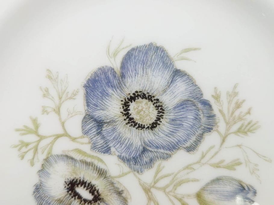 イギリス　WEDGWOOD(ウェッジウッド)　Susie Cooper(スージー・クーパー)　GLEN MIST(グレンミスト)　繊細に描写された花のデザインが印象的なプレート4枚セット(花、フラワー、中皿、磁器、洋食器、ボーンチャイナ、英国)(R-079008)