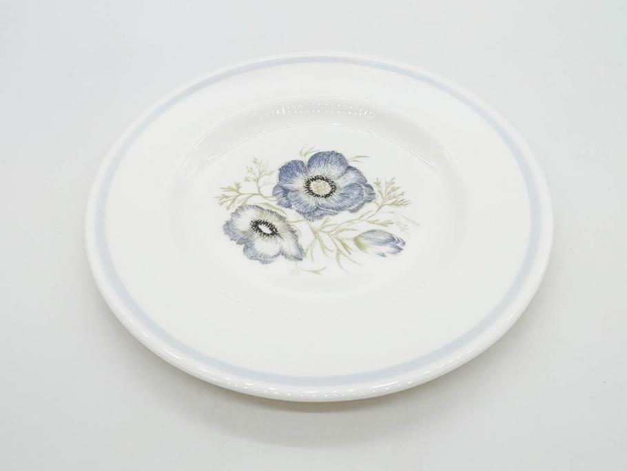 イギリス　WEDGWOOD(ウェッジウッド)　Susie Cooper(スージー・クーパー)　GLEN MIST(グレンミスト)　繊細に描写された花のデザインが印象的なプレート4枚セット(花、フラワー、中皿、磁器、洋食器、ボーンチャイナ、英国)(R-079008)