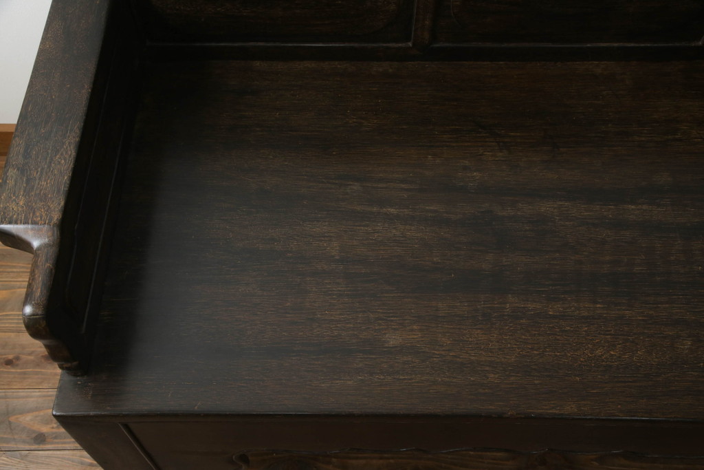 アジアンアンティーク家具　鉄刀木(タガヤサン)　オリエンタルな雰囲気漂うベンチ(3人掛け、長椅子、長イス、羅漢床、羅漢牀、板座チェア)(R-066248)