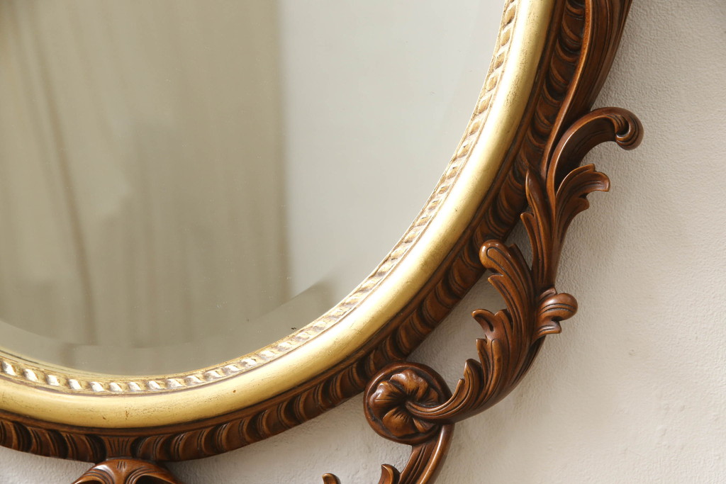 中古　美品　イタリア輸入家具　透かし彫りが素晴らしい!美術品のようなウォールミラー(壁掛け鏡)(R-051484)