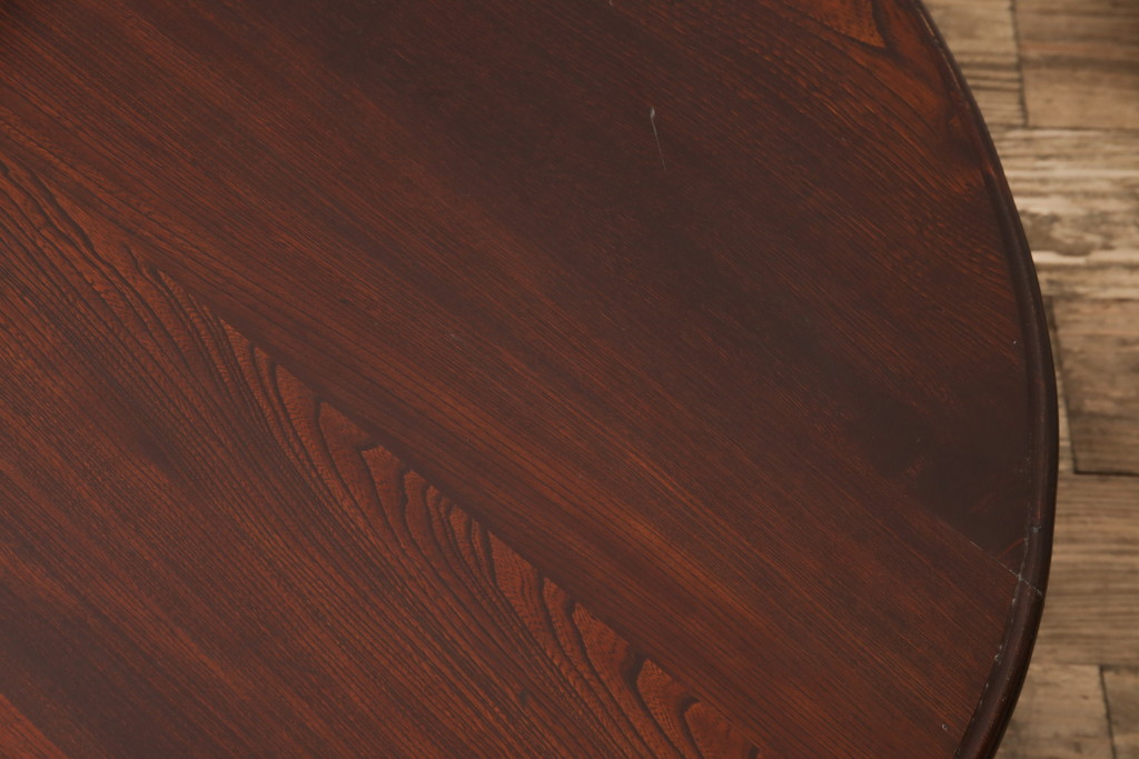 和製アンティーク　栓材　赤みがかった濃淡の木目が魅力の丸ちゃぶ台(折りたたみテーブル、座卓、ローテーブル)(R-051422)