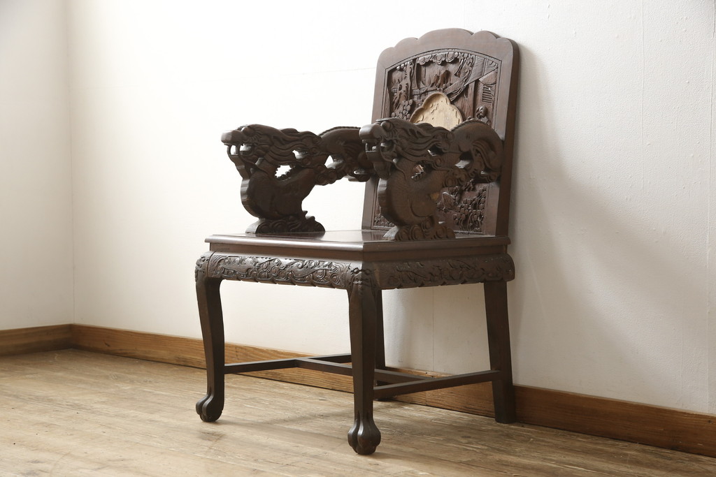 高級唐木　花梨材　龍彫刻　肘掛け椅子　アームチェア 一般 椅子/チェア インテリア・住まい・小物 お得セット