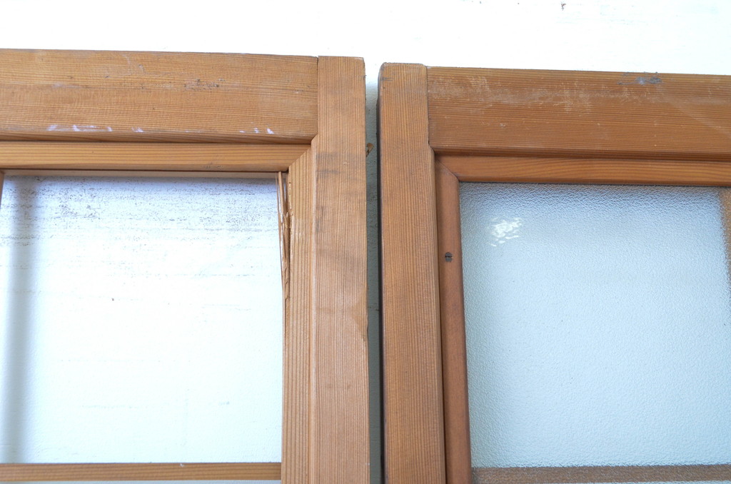 アンティーク建具　和の情緒漂うガラス入り横桟引き戸3枚セット(板戸、ガラス戸)(R-064289)