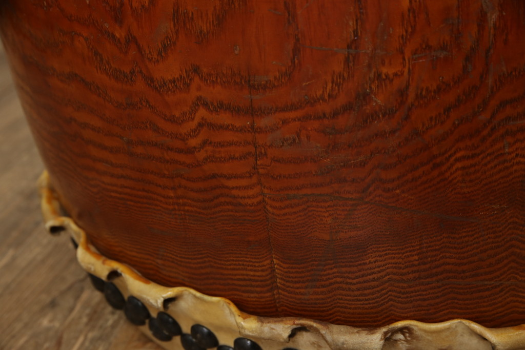 昭和後期　中沢太鼓店　上鳴保　タモ材　和太鼓　太鼓台(長胴太鼓、大太鼓、約2尺(R-065399)