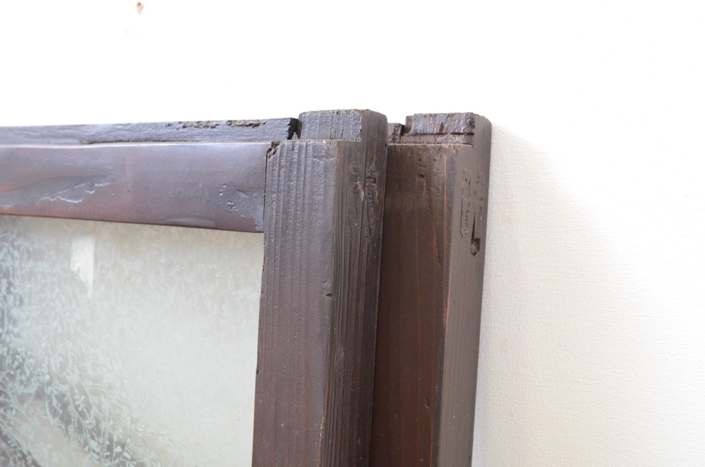 アンティーク建具　大正ロマン　どこか懐かしい雰囲気の小さなガラス窓2枚セット(ガラス戸、引き戸)(R-064587)