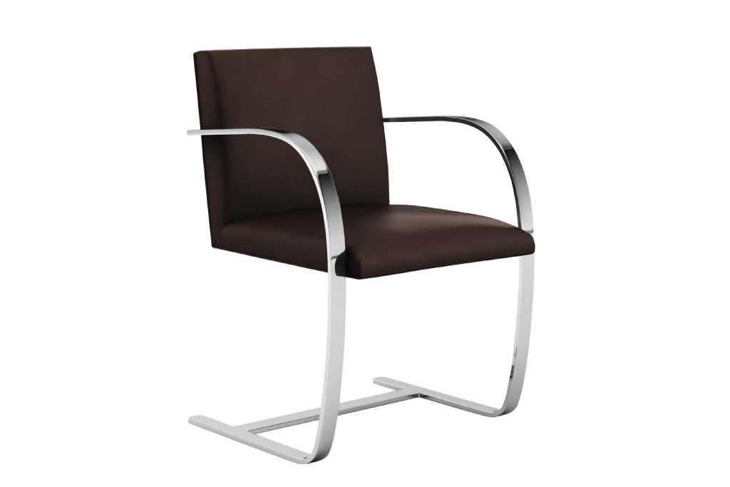 新品　未開封品　未使用品　Knoll製(ノル)　Mies van der Rohe(ミース・ファン・デル・ローエ)コレクション  Brno armchair　flat bar　255 ACRG(ブルーノアームチェア　フラットバー)　ブラック　本革(レザー・Wランク)　アームパッド付チェア(ダイニングチェア、椅子、イス)(定価約41万8千円)(R-065392)