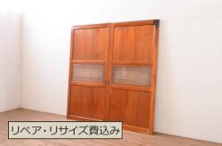 アンティーク建具　特注品!!　片面ガラス　枠欅(ケヤキ)材・腰板黒柿材　上質な和空間を演出してくれる書院戸4枚セット(ガラス戸、引き戸、窓、組子)(R-080494)