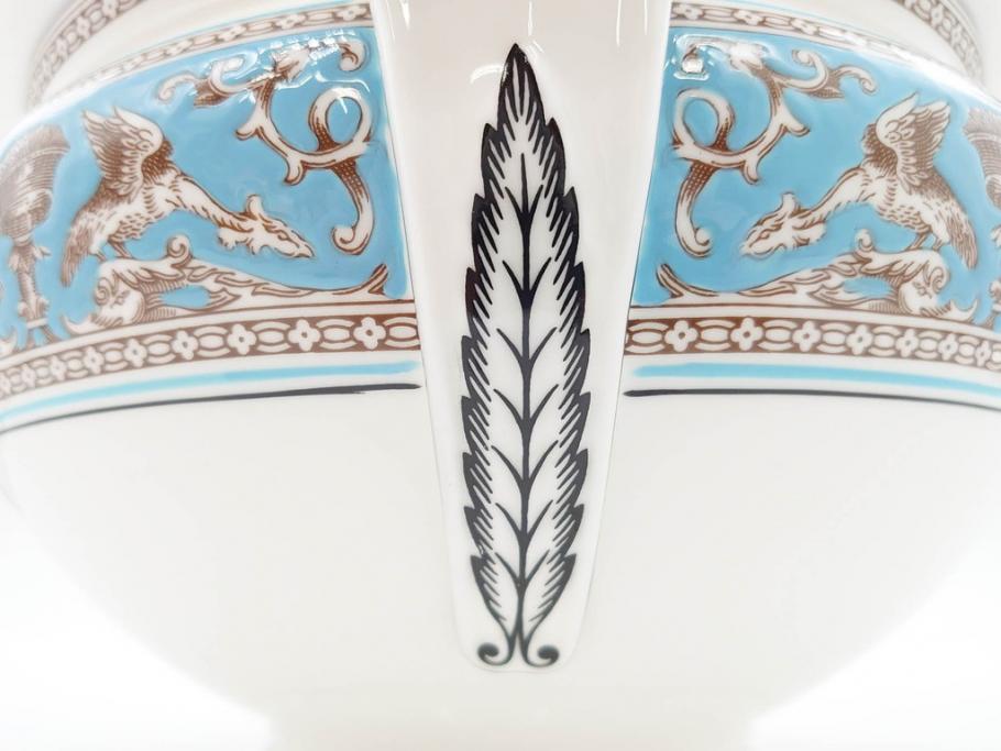 イギリス　WEDGWOOD(ウェッジウッド)　FLORENTINE TURQUOISE(フロレンティーン ターコイズ)　クラシックなデザインの気品あふれるチュリーン(グロテスク文様、フルーツ、果物、チューリン、スープボウル、ふかひれ皿、ポット、蓋付き、洋食器、英国)(R-079013)