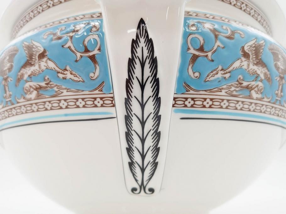 イギリス　WEDGWOOD(ウェッジウッド)　FLORENTINE TURQUOISE(フロレンティーン ターコイズ)　クラシックなデザインの気品あふれるチュリーン(グロテスク文様、フルーツ、果物、チューリン、スープボウル、ふかひれ皿、ポット、蓋付き、洋食器、英国)(R-079013)