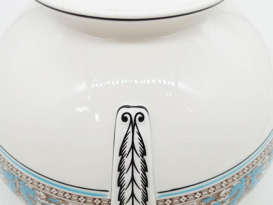 イギリス　WEDGWOOD(ウェッジウッド)　FLORENTINE TURQUOISE(フロレンティーン ターコイズ)　クラシックなデザインの気品あふれるチュリーン(グロテスク文様、フルーツ、果物、チューリン、スープボウル、ふかひれ皿、ポット、蓋付き、洋食器、英国)(R-079013)