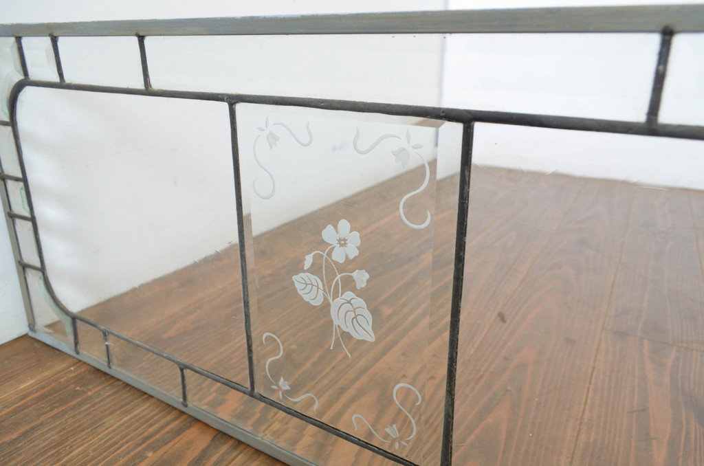 アンティーク建具　大正ロマン　上質な空間を演出するエッチングガラスのステンドグラス1枚(明り取り、明かり取り、ガラス欄間、窓、建具)(R-064260)