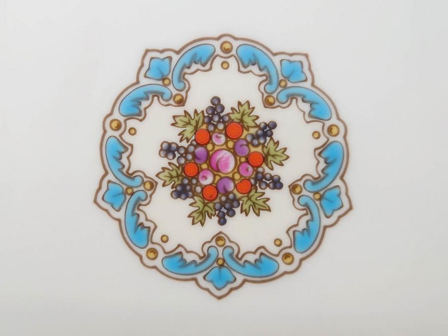 イギリス　WEDGWOOD(ウェッジウッド)　FLORENTINE TURQUOISE(フロレンティーン ターコイズ)　重厚感のあるデザインが魅力のオーバルプレート・サンドイッチトレー2枚セット(グロテスク文様、フルーツ、果物、お盆、トレイ、皿、スクエアプレート、洋食器、英国)(R-079014)