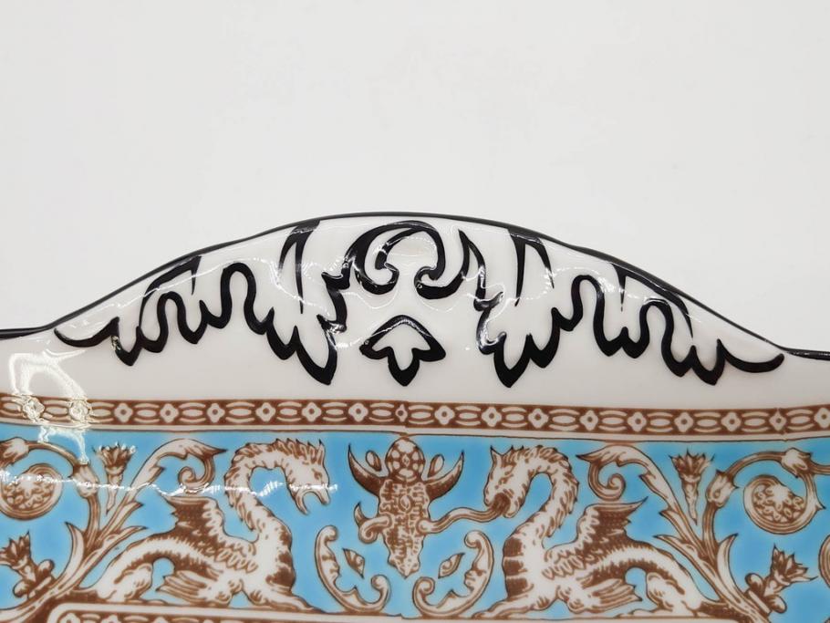 イギリス　WEDGWOOD(ウェッジウッド)　FLORENTINE TURQUOISE(フロレンティーン ターコイズ)　重厚感のあるデザインが魅力のオーバルプレート・サンドイッチトレー2枚セット(グロテスク文様、フルーツ、果物、お盆、トレイ、皿、スクエアプレート、洋食器、英国)(R-079014)