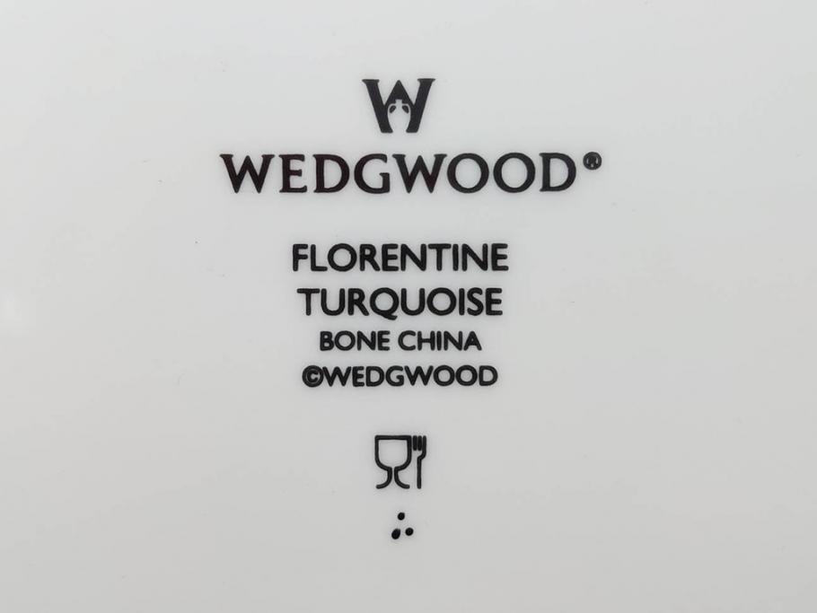 イギリス　WEDGWOOD(ウェッジウッド)　FLORENTINE TURQUOISE(フロレンティーン ターコイズ)　重厚感のあるデザインが魅力のオーバルプレート・サンドイッチトレー2枚セット(グロテスク文様、フルーツ、果物、お盆、トレイ、皿、スクエアプレート、洋食器、英国)(R-079014)