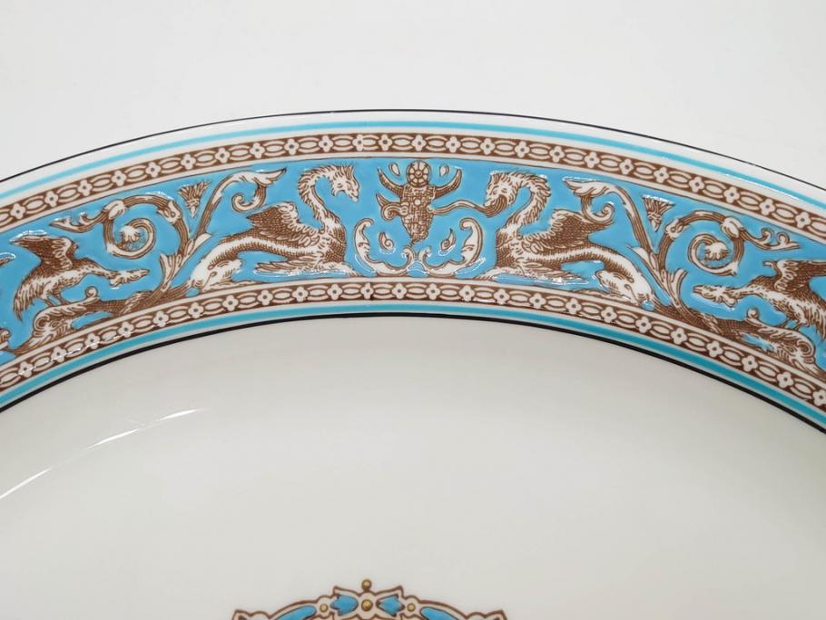 イギリス　WEDGWOOD(ウェッジウッド)　FLORENTINE TURQUOISE(フロレンティーン ターコイズ)　重厚感のあるデザインが魅力のオーバルプレート・サンドイッチトレー2枚セット(グロテスク文様、フルーツ、果物、お盆、トレイ、皿、スクエアプレート、洋食器、英国)(R-079014)