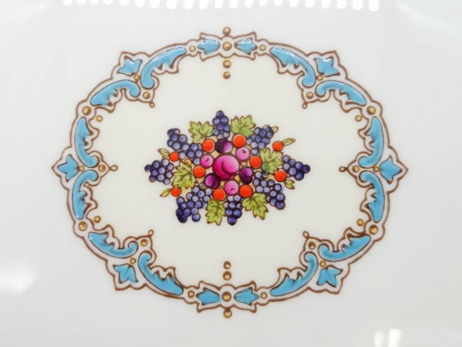 イギリス　WEDGWOOD(ウェッジウッド)　FLORENTINE TURQUOISE(フロレンティーン ターコイズ)　重厚感のあるデザインが魅力のオーバルプレート・サンドイッチトレー2枚セット(グロテスク文様、フルーツ、果物、お盆、トレイ、皿、スクエアプレート、洋食器、英国)(R-079014)