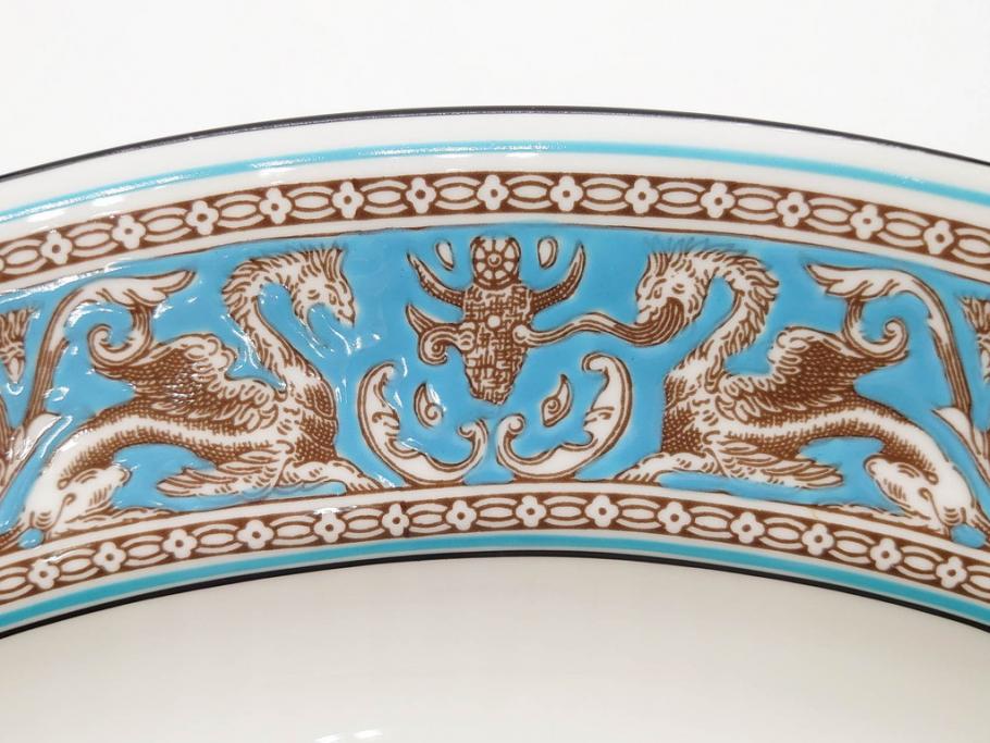 イギリス　WEDGWOOD(ウェッジウッド)　FLORENTINE TURQUOISE(フロレンティーン ターコイズ)　重厚感のあるデザインが魅力のオーバルプレート・サンドイッチトレー2枚セット(グロテスク文様、フルーツ、果物、お盆、トレイ、皿、スクエアプレート、洋食器、英国)(R-079014)