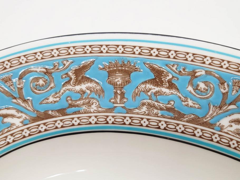 イギリス　WEDGWOOD(ウェッジウッド)　FLORENTINE TURQUOISE(フロレンティーン ターコイズ)　重厚感のあるデザインが魅力のオーバルプレート・サンドイッチトレー2枚セット(グロテスク文様、フルーツ、果物、お盆、トレイ、皿、スクエアプレート、洋食器、英国)(R-079014)