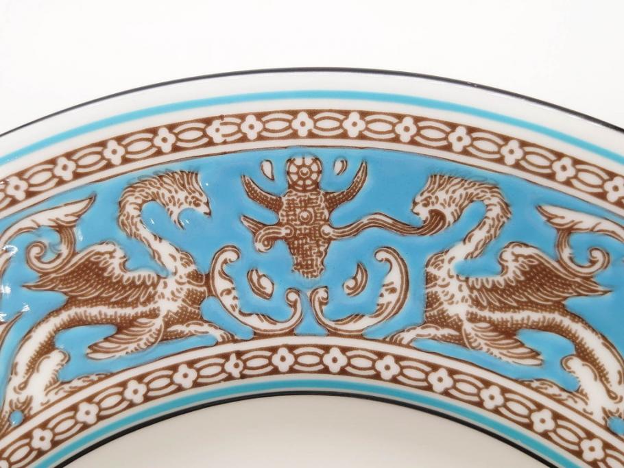 イギリス　WEDGWOOD(ウェッジウッド)　FLORENTINE TURQUOISE(フロレンティーン ターコイズ)　重厚感のあるデザインが魅力のオーバルプレート・サンドイッチトレー2枚セット(グロテスク文様、フルーツ、果物、お盆、トレイ、皿、スクエアプレート、洋食器、英国)(R-079014)