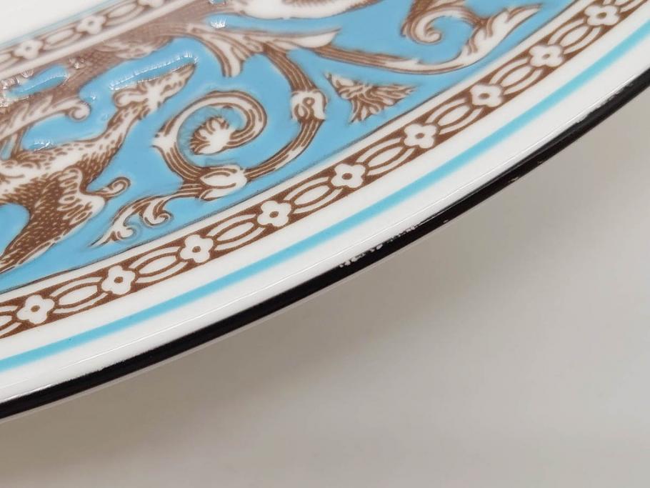 イギリス　WEDGWOOD(ウェッジウッド)　FLORENTINE TURQUOISE(フロレンティーン ターコイズ)　重厚感のあるデザインが魅力のオーバルプレート・サンドイッチトレー2枚セット(グロテスク文様、フルーツ、果物、お盆、トレイ、皿、スクエアプレート、洋食器、英国)(R-079014)