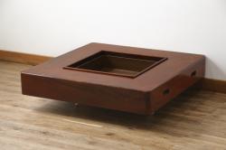 中古　美品　総欅(ケヤキ)材　漆塗り　直置型の重厚な囲炉裏テーブル(4人掛け、木製火鉢)(定価約48万円)(R-078902)