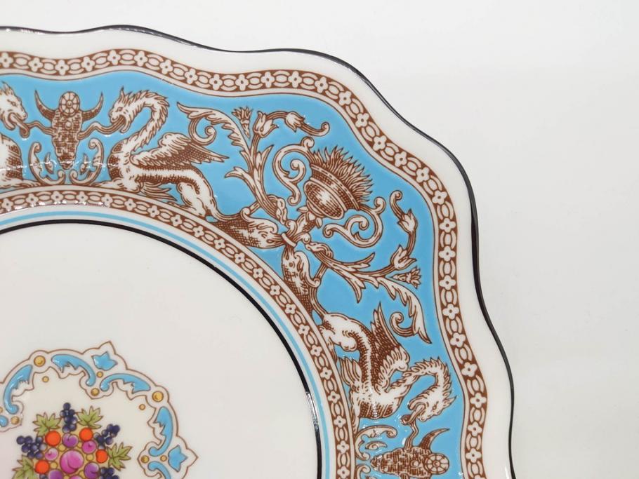 イギリス　WEDGWOOD(ウェッジウッド)　FLORENTINE TURQUOISE(フロレンティーン ターコイズ)　フォーマルで食卓が華やぐスーププレート2枚&スクエアプレート1枚セット(グロテスク文様、フルーツ、果物、スープ皿、変形皿、洋食器、英国)(R-079015)