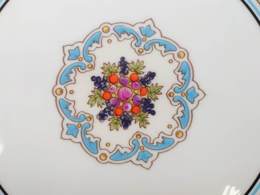 イギリス　WEDGWOOD(ウェッジウッド)　FLORENTINE TURQUOISE(フロレンティーン ターコイズ)　フォーマルで食卓が華やぐスーププレート2枚&スクエアプレート1枚セット(グロテスク文様、フルーツ、果物、スープ皿、変形皿、洋食器、英国)(R-079015)