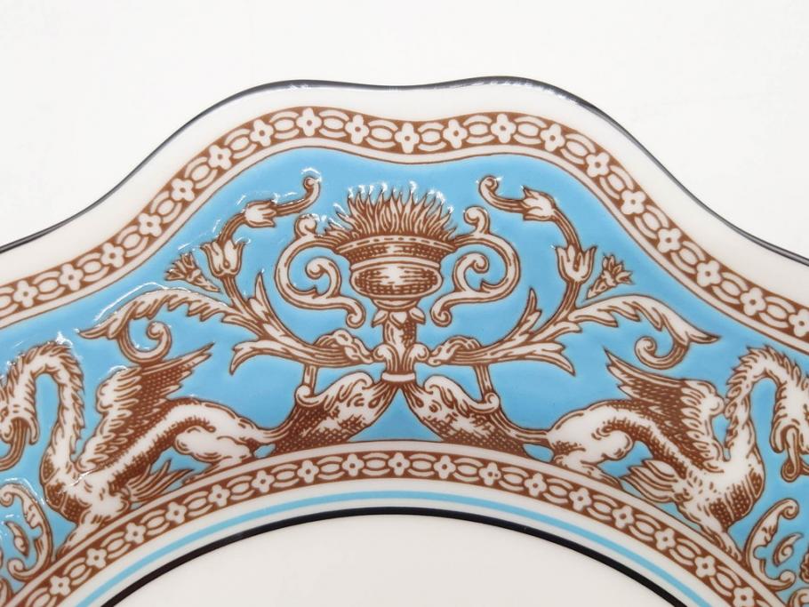 イギリス　WEDGWOOD(ウェッジウッド)　FLORENTINE TURQUOISE(フロレンティーン ターコイズ)　フォーマルで食卓が華やぐスーププレート2枚&スクエアプレート1枚セット(グロテスク文様、フルーツ、果物、スープ皿、変形皿、洋食器、英国)(R-079015)