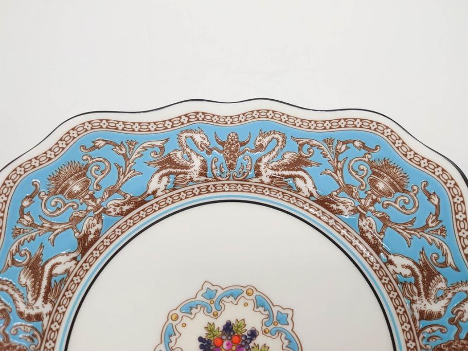 イギリス　WEDGWOOD(ウェッジウッド)　FLORENTINE TURQUOISE(フロレンティーン ターコイズ)　フォーマルで食卓が華やぐスーププレート2枚&スクエアプレート1枚セット(グロテスク文様、フルーツ、果物、スープ皿、変形皿、洋食器、英国)(R-079015)
