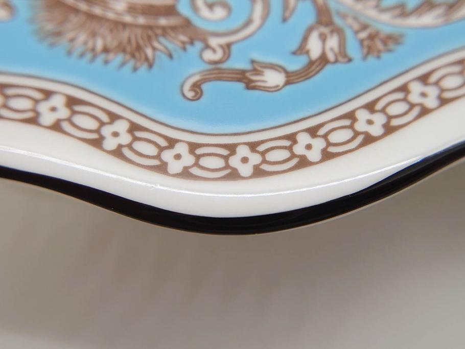 イギリス　WEDGWOOD(ウェッジウッド)　FLORENTINE TURQUOISE(フロレンティーン ターコイズ)　フォーマルで食卓が華やぐスーププレート2枚&スクエアプレート1枚セット(グロテスク文様、フルーツ、果物、スープ皿、変形皿、洋食器、英国)(R-079015)