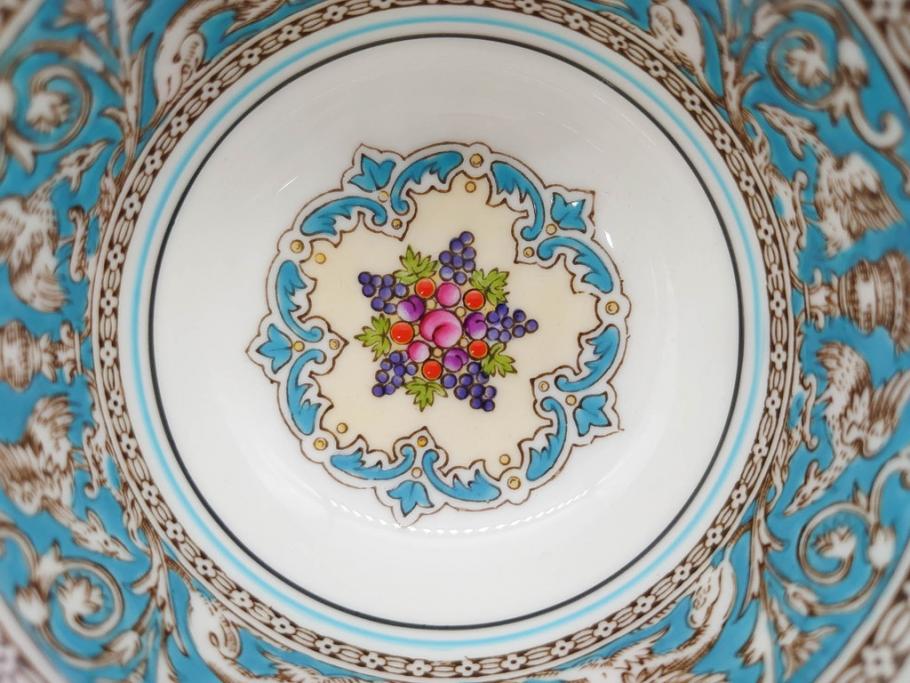 イギリス　WEDGWOOD(ウェッジウッド)　FLORENTINE TURQUOISE(フロレンティーン ターコイズ)　優雅な一時を過ごせるトリオセット2客&カップ&ソーサー1客セット(グロテスク文様、フルーツ、果物、C&S、プレート、皿、洋食器、英国)(R-079016)