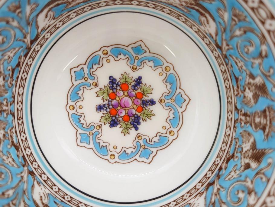 イギリス　WEDGWOOD(ウェッジウッド)　FLORENTINE TURQUOISE(フロレンティーン ターコイズ)　優雅な一時を過ごせるトリオセット2客&カップ&ソーサー1客セット(グロテスク文様、フルーツ、果物、C&S、プレート、皿、洋食器、英国)(R-079016)