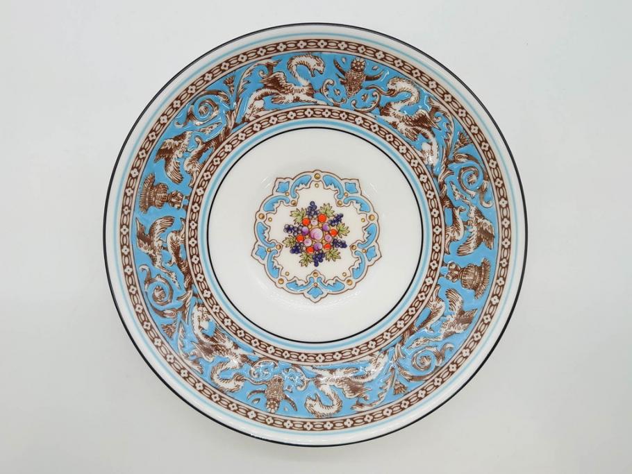 イギリス　WEDGWOOD(ウェッジウッド)　FLORENTINE TURQUOISE(フロレンティーン ターコイズ)　優雅な一時を過ごせるトリオセット2客&カップ&ソーサー1客セット(グロテスク文様、フルーツ、果物、C&S、プレート、皿、洋食器、英国)(R-079016)