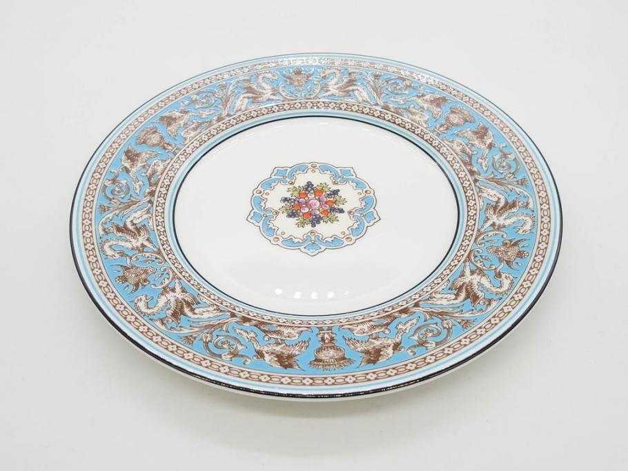 イギリス　WEDGWOOD(ウェッジウッド)　FLORENTINE TURQUOISE(フロレンティーン ターコイズ)　優雅な一時を過ごせるトリオセット2客&カップ&ソーサー1客セット(グロテスク文様、フルーツ、果物、C&S、プレート、皿、洋食器、英国)(R-079016)